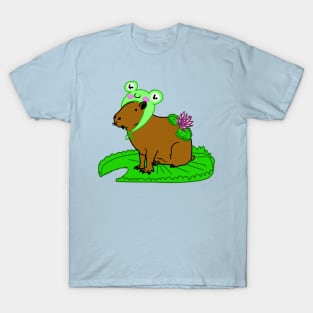 Capybara Sitting on a Lily Pad.. .In a Froggy Hat T-Shirt